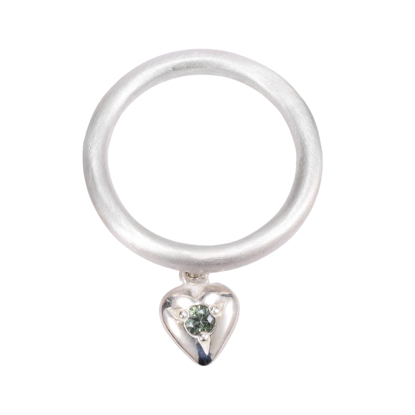 Front-facing view of Annie ring with sterling silver charm