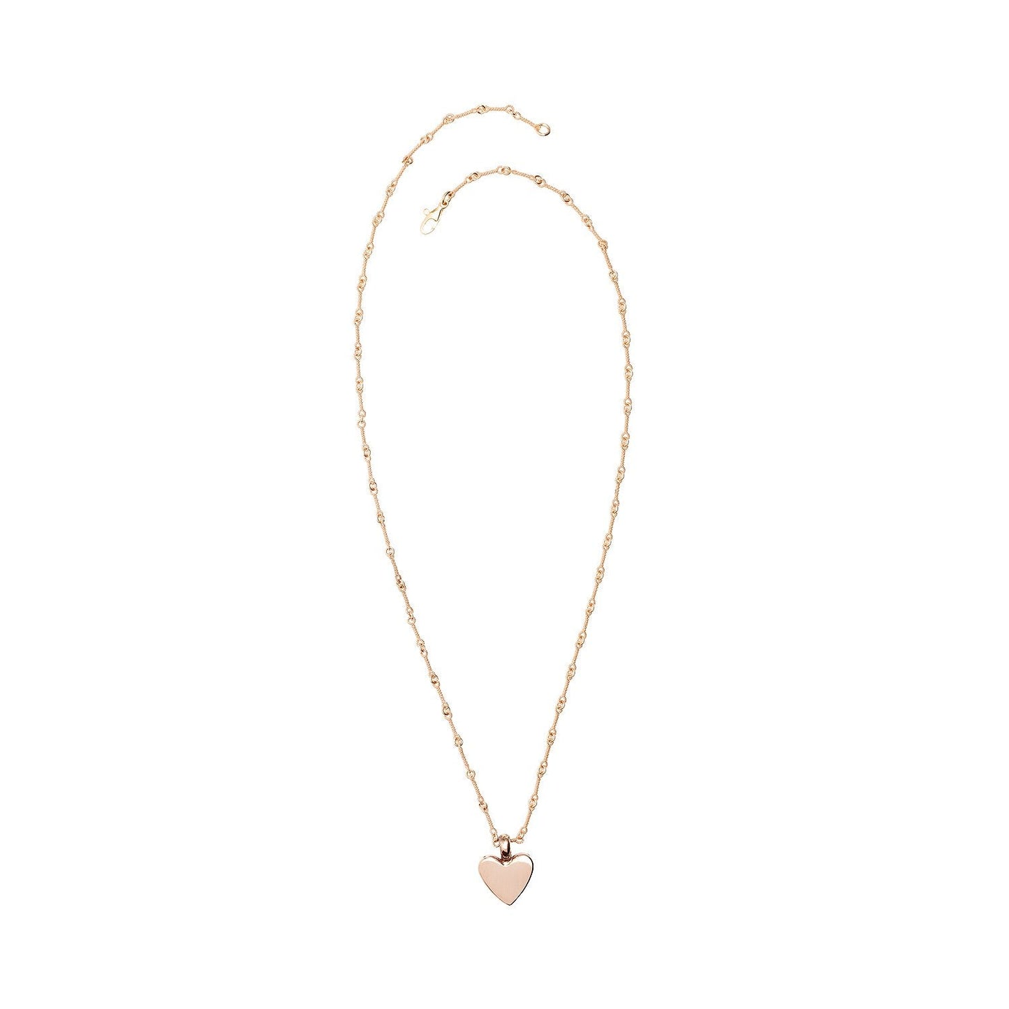 Top-down view of Small Classic Heart Necklace - Rose, by Betsy Barron Jewellery