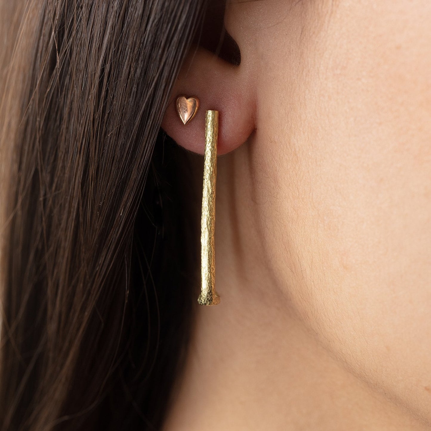 Detail view of model wearing Tallboy Hoop by Betsy Barron Jewellery