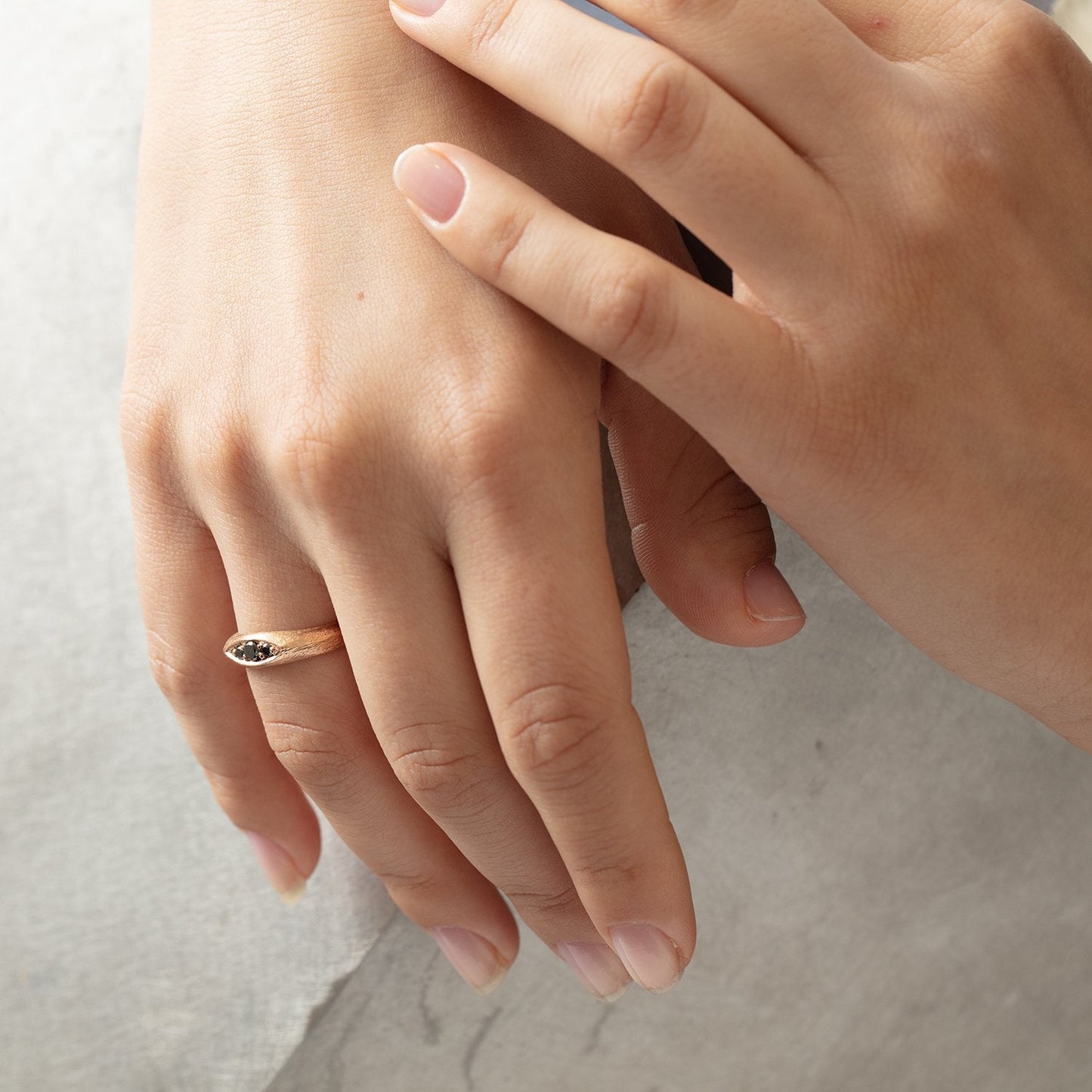 Model wearing Remy Ring by Betsy Barron Jewellery on right hand