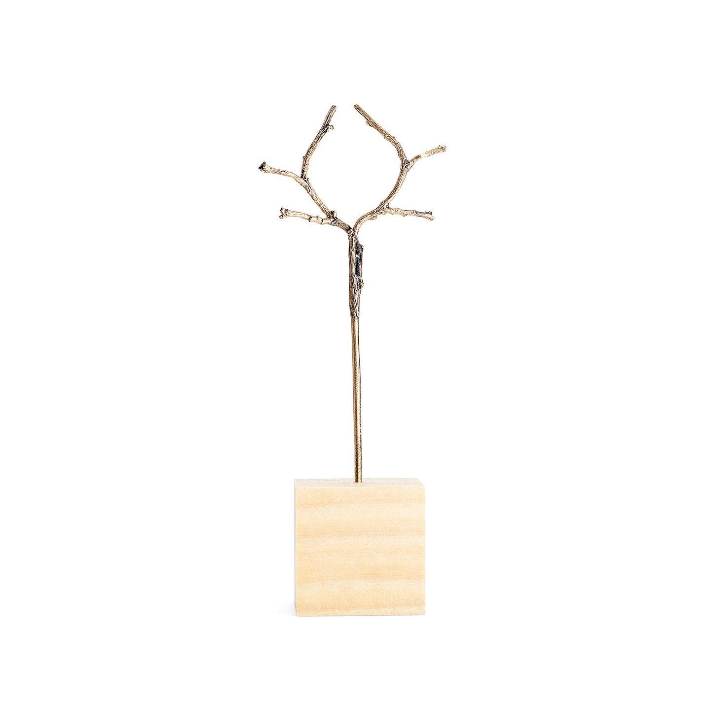 Bronze double hair stick, shown in wood block display