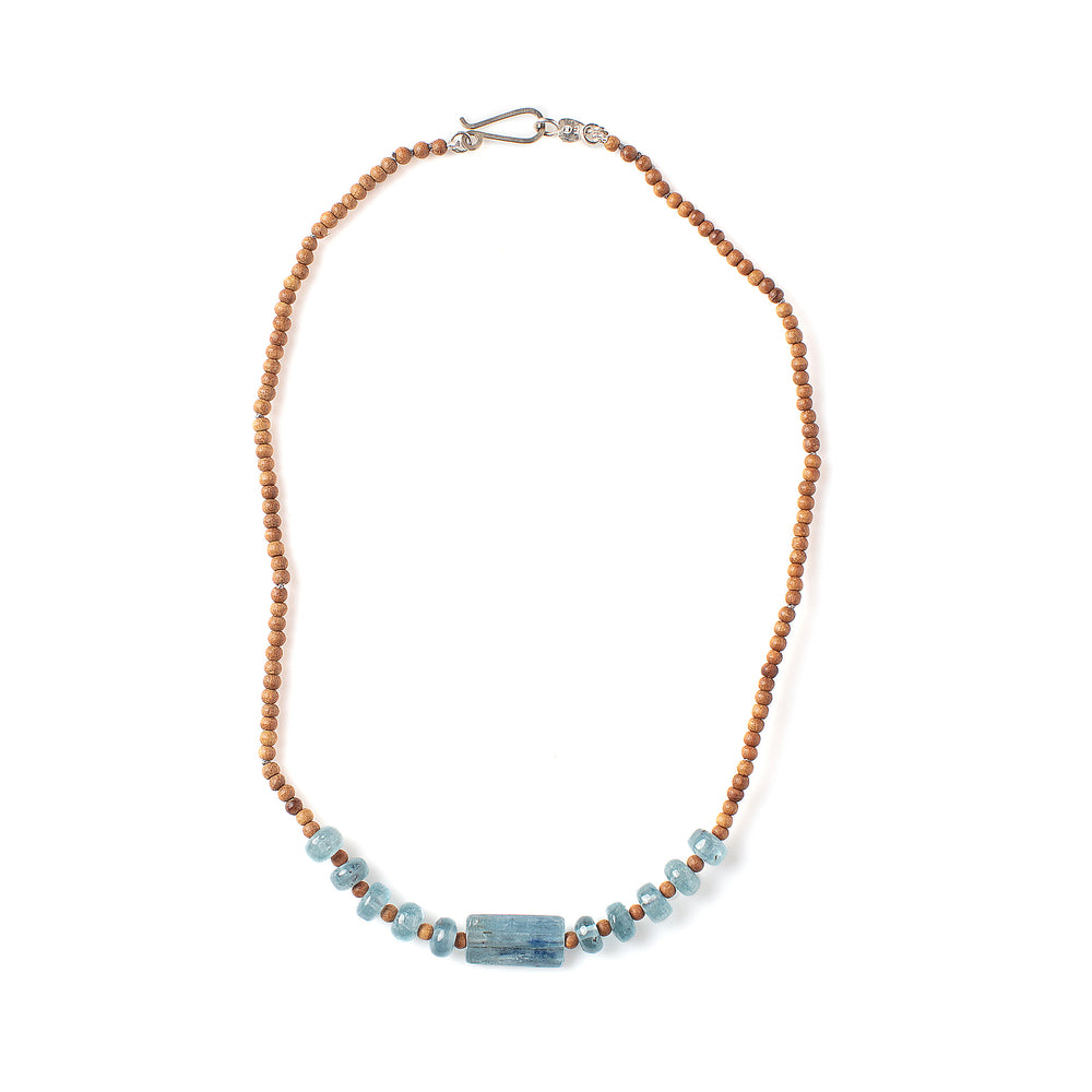 Top-down view of Vacation Necklace with kyanite beads