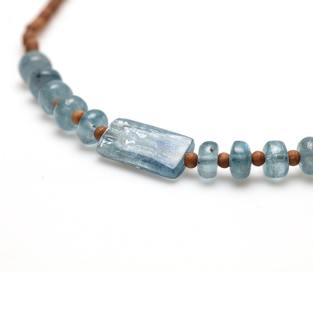 Detail view of Vacation Necklace with kyanite beads