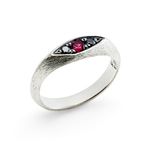 Remy Ring in sterling silver with ruby and black diamonds