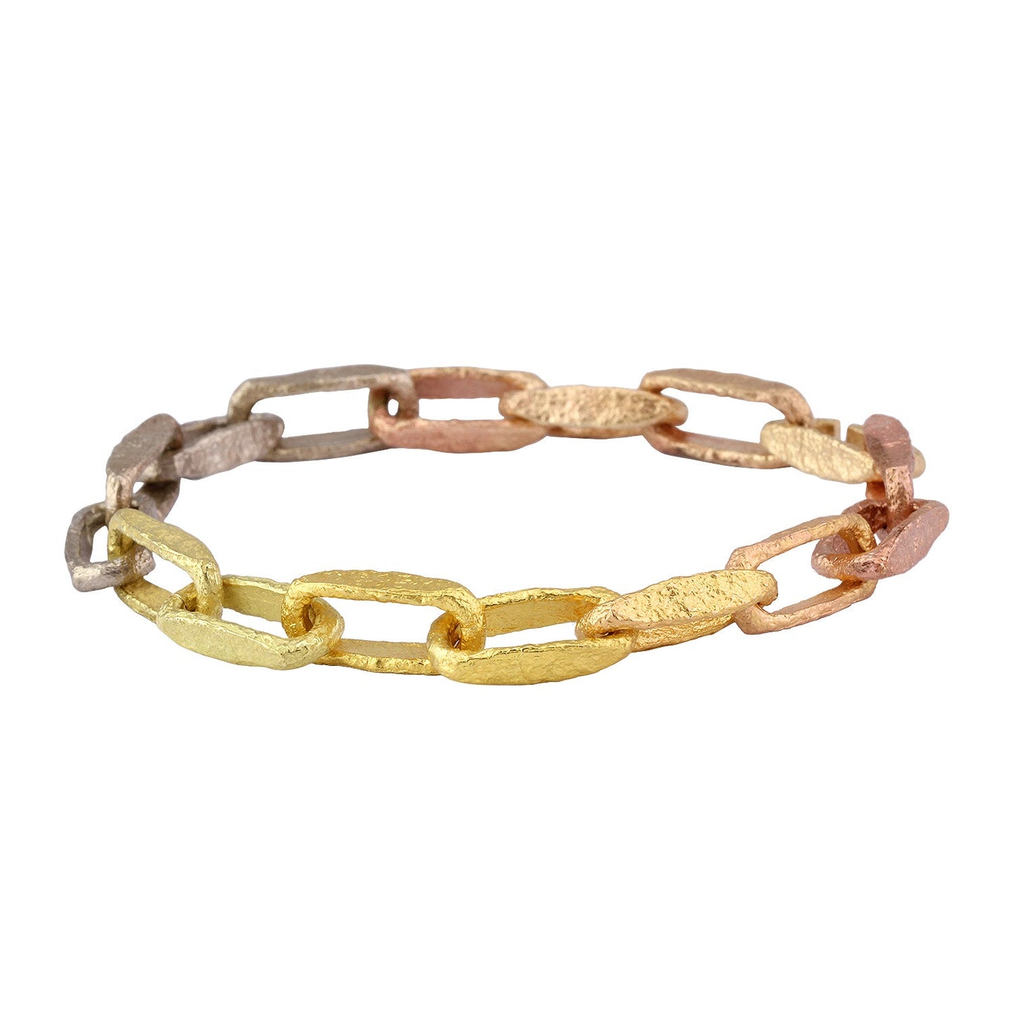 Angled view of Desmond bracelet in sunset metals by Betsy Barron