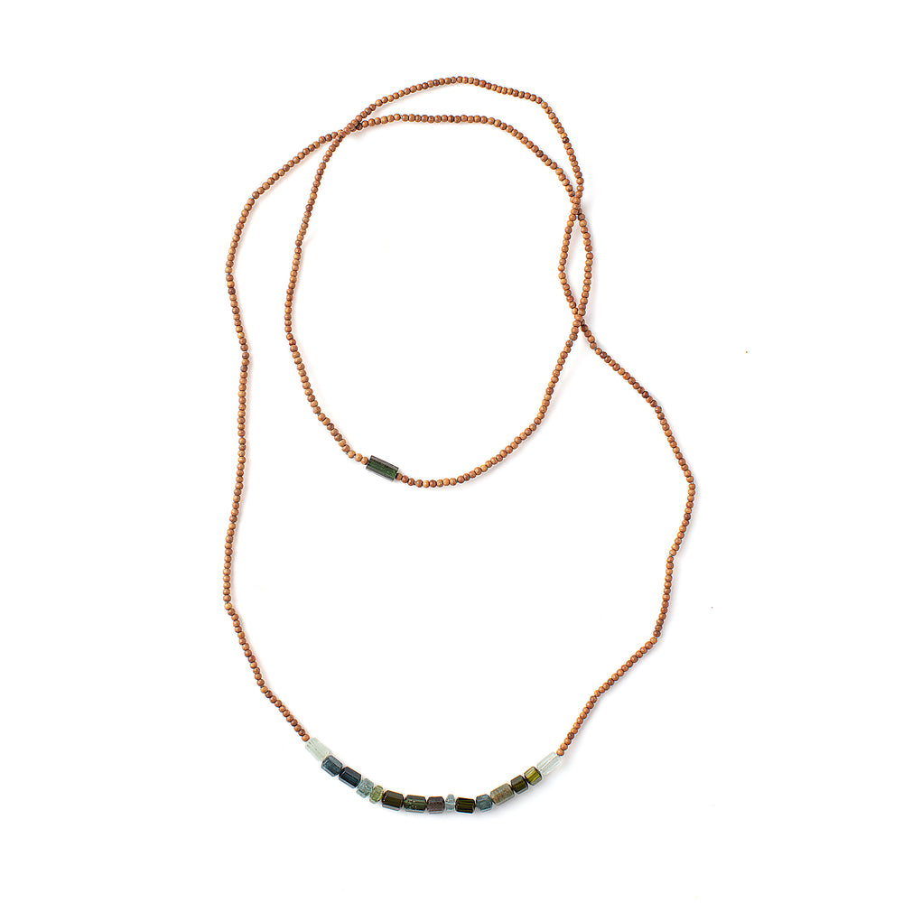 
                      
                        Top-down view of Vacation Necklace with green-blue tourmalines
                      
                    
