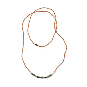 Top-down view of Vacation Necklace with green-blue tourmalines