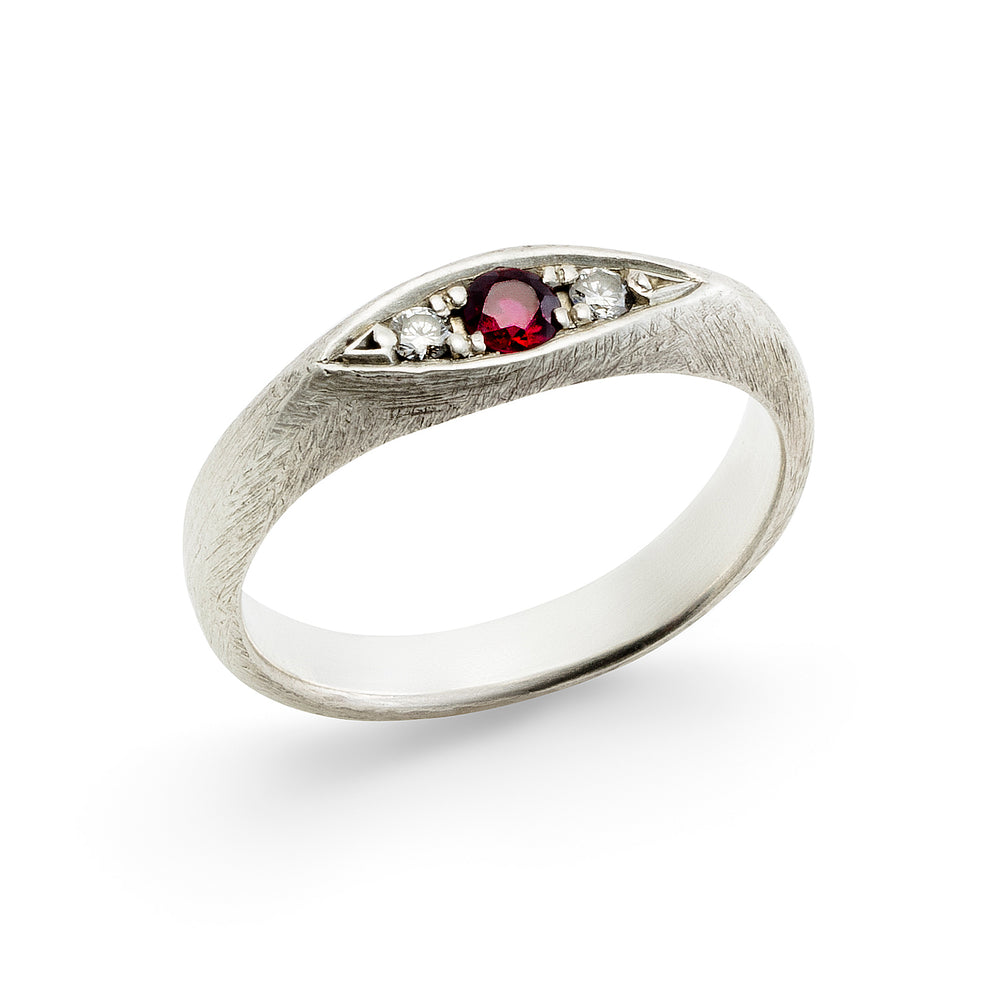 Remy Ring in sterling silver with ruby and white diamonds